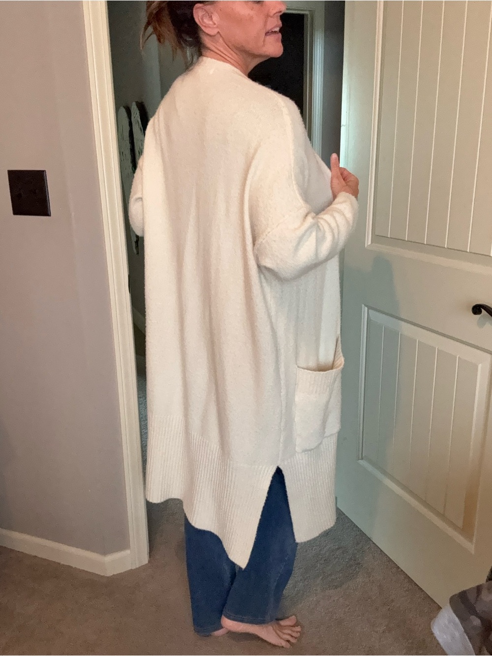 Mod Ref Long Cream Open-Front Pocket Cardigan - Picture 3 of 3